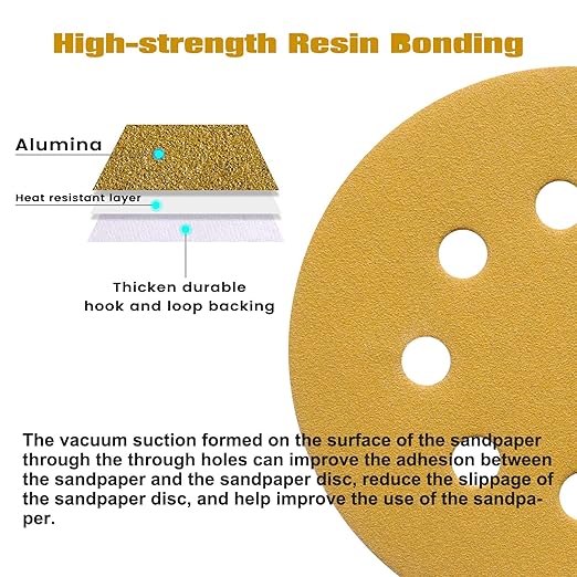 100PCS 5 Inch 8 Hole Sanding Discs 120 Grit,Gold Round Hook and Loop Sandpaper for Random Orbital Sander