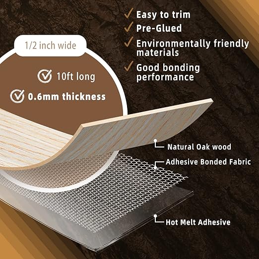 GSCIT Club White Oak Edge Banding, 1/2 inch x 10ft roll of Veneer Edge Banding Pre-glued Flexible, Real Wood Tape Banding for Cabinet Repair Furniture Restoration