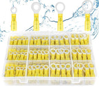 haisstronica 100pcs Yellow Marine Grade Heat Shrink Ring Connectors-Tinned red Copper 1mm 4 Sizes #10,1/4",5/16",3/8",12-10 Gauge Heat Shrink Wire Connectors-Insulated Crimp Terminals Set