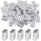 Glarks 50Pcs 3/16''(5mm) Aluminum Crimping Loop Sleeve Wire Rope Sleeves Double Barrel Ferrule for Wire Rope and Cable Line End (3/16''-50Pcs)