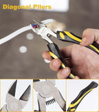 DOWELL 7-Piece Pliers Set - 10-Inch Groove Joint, 8-Inch Adjustable Wrench, Combination, 6-Inch Long Nose, Diagonal Cutting, Screwdrivers - Maintenance Tool Kit With Pouch