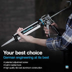 SolidWork Caulk Gun for Professional & Drip-Free Use with Ergonomic Steel Handle, up to 1/10 Gallon Cartridge, Adjustable 24:1 Thrust Ratio 1/10 Gallon Cartridge | Black Caulking Gun