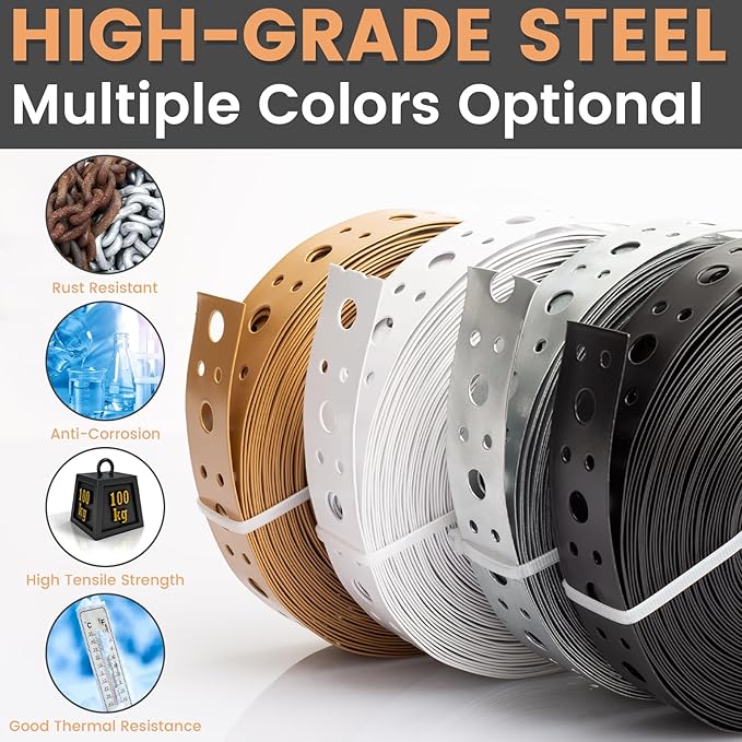 Galvanized Metal Strap 1-Inch x 50Feet, 23-Gauge Pipe Hanger Strap Metal Strapping with Holes Plumbers Strap DIY Cutting for Pipe Supports Hanging
