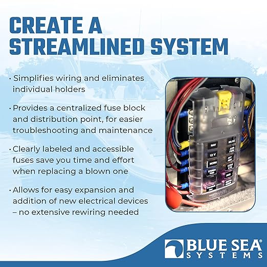 Blue Sea Systems 5026 ST Blade Fuse Block 12 Circuit with Ground and Cover, 100 Amps