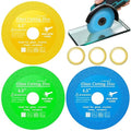 Lamoutor 3Pcs 4.5 Inch Glass Cutting Disc for Angle Grinder, Diamond Saw Blade, Tile Cutter Blade for Cutting Marble Glass Tile Jade Crystal（Green/Blue/Yellow）