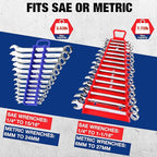 WORKPRO 4-PACK Magnetic Wrench Organizer, 2PC 15-Slot and 2PC 12-Slot Gripper Wrench Holder for Tool Boxes, Flexible Gripping Teeth and Carrying Handle, Fit for SAE and Metric, Blue, Red