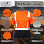 sesafety Hi Visibility Shirts for Men, Safety Shirts with Reflective Strips Class 2, Hi Vis Construction Work Shirt with Pocket Orange M