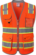 JKSafety 9 Pockets Hi-Vis Safety Vest Breathable Mesh Fabric Cushioned Collar Work Utility PPE Lightweight Industrial Work Gear ANSI/ISEA compliant (101-Orange XXL)