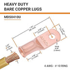 SELTERM 10pcs 4 AWG - #10 Stud - Battery Lugs, Heavy Duty Wire Lugs, Ring Terminals, Battery Cable Ends,4 Guage Terminals, UL Bare Copper Eyelets Electrical Battery Terminal Connectors