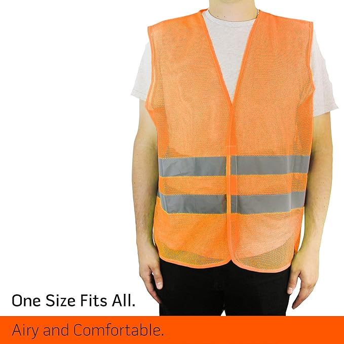 PeerBasics Safety Vest Bulk 12 Pack - Orange Reflective High Visibility, Men Women