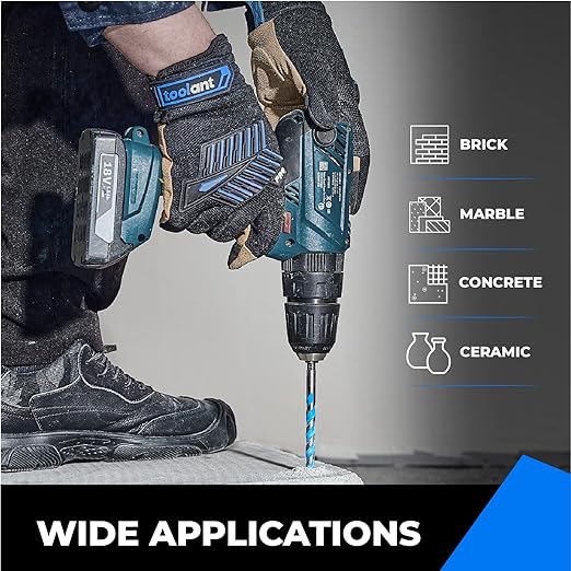 toolant 3/16" Concrete Drill Bit Set & Masonry Drill Bit Set, Shockproof Hex Shank Hammer Drill Bit Set for Glass/Brick/Plastic/Cement/Tile, Industrial Strength Carbide Drill Bit Tip 1/4" Box of 10