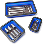 Collapsible Magnetic Parts Tray Set, Magnetic Tray for Mechanic's, 3 Different Size Tool Trays for Small Metal Parts, Cool Mechanic Tools, Cool Gifts for Mechanic (Blue)