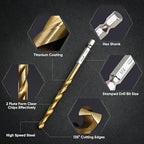 TICONN 30 PCS Titanium Coated Drill Bit Set with Hex Shank, 135 Degree Tip High Speed Steel Drill Bits Kit with Storage Case for Steel, Aluminum, Copper, Soft Alloy Steel Size from 1/16" to 1/2"