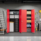 Pataku Metal Storage Cabinet, 71" Garage Cabinet with Doors and Shelves Lockable Steel Multifunctional Cabinets, File Cabinets for Home, Office, Warehouse(Black Red)