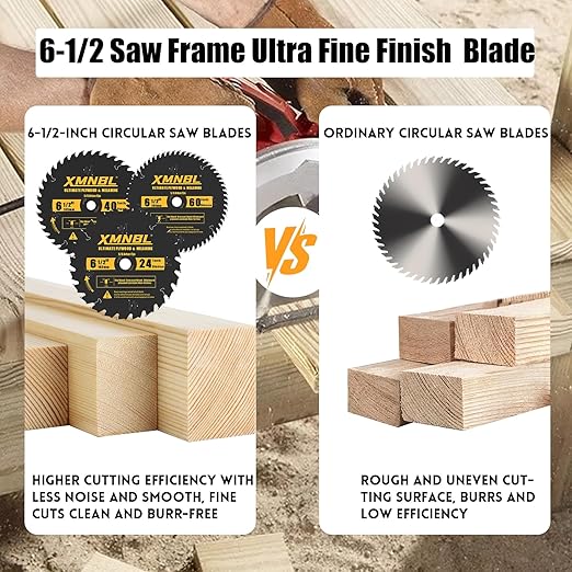 6-1/2 Inch Circular Saw Blade 24T 40T 60T Combo,6-1/2 Saw Frame Ultra Fine Finish Circular Saw Blade,Compatible with for DEWALT,Makita,Skil Saw,for Cutting Lumber,Plywood Material,5/8 Inch Arbor