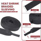 Heat Shrink Wire Loom 2:1 Shrinkable Braided Cable Sleeve 3/8 Inch ID-46ft Abrasion Protection Flexibility Fabric Wiring Harness Cover Sheath