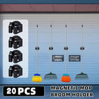 20 Pcs Magnetic Mop Broom Holder Movable Magnetic Broom Holder Rack, Anti Slip Wall Mounted Utility for Cleaning Tools, Garage, Kitchen, Laundry, Garden (Black)