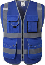 JKSafety 9 Pockets High Visibility Safety Vest for Men and Women, Hi-Vis Reflective Blue Safety Vests with Zipper Front, Meet ANSI/ISEA Standards (159-Blue XXL)