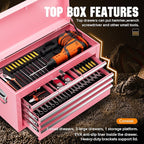 Crownland 8-Drawer Rolling Tool Chest with Wheels, Lockable 2 in 1 Detachable Tool Cabinet wit Drawers and Black Liners, Garage Top Toolbox & Bottom Storage Cart with Side Hooks(Pink)