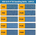 10-Piece 4 x 36 Inch 400 Grit Zirconia Sanding Belts, Heavy Duty Long-lasting Sanding Bands for Belt Sander, Rust Paint Removal, Wood Metal Grinding and Finishing