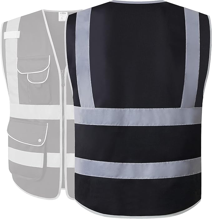 JKSafety 9 Pockets High Visibility Zipper Front Safety Vest With Reflective Strips,Meets ANSI/ISEA Standard (4X-Large, 150-Black)