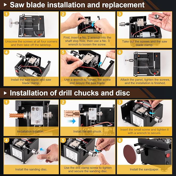 Mini Table Saw for Crafts, Portable Small Hobby Table Saw with 196 Accessories, Adjustable Speed & Angle, All-in-One Cutting, Sanding, Engraving for Wood, Plastic, PCB, Acrylic (Liftable)