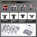 Rivet Nut Assortment Kit, 270 PCS Recessed Rivet Nuts, Rivet Nut Sorting Tool, (M8 M6 M5 M4 M3) for Automotive, Home Decor and Industrial Products