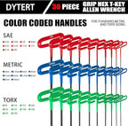 30-Piece T Handle Allen Wrench Set with Metric(2-10MM) & Inch(3/32-3/8) & Torx（T9-T50 Allen Hex Keys Wrench Set, 7.4 inches long, Cushion Grip