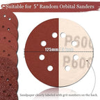 100 PCS 600 Grit 5 Inch Sanding Discs, Hook and Loop Sandpaper for Random Orbital Sander