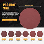 72 Pcs 5 Inch Sanding Disc 40/60/80/120/180/240 Grit Round Hook and Loop Sandpaper for Random Orbital Sander Automotive Car