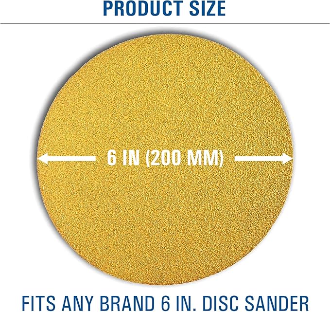 Starcke Premium 6 Inch No Hole Hook and Loop Grip Sanding Discs - Gold Aluminum Oxide - for Wood, Auto Body, Paint, Primer, Metal, and Plastics (50 Pack, 60 Grit)