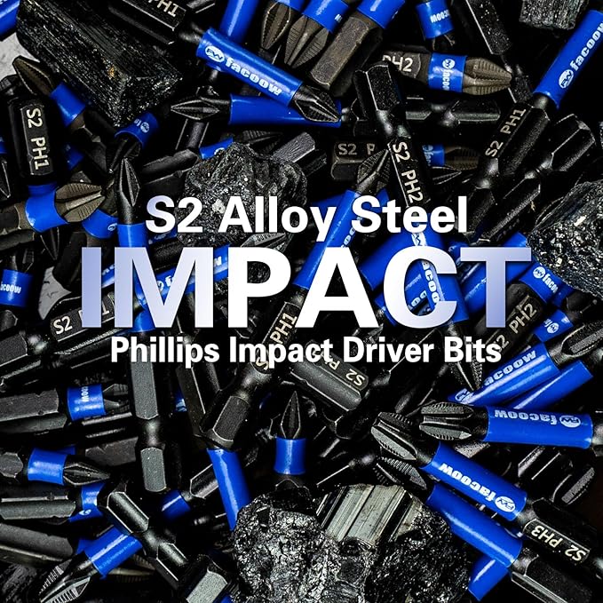 8 Pcs Phillips Head Impact Driver Bits, #2 Phillips Head Screwdriver Bits Set, 6" S2 Alloy Steel Impact Bits, 1/4" Hex Shank Screwdriver Drill Bit, CNC Machined ph2 Impact Drill Bits