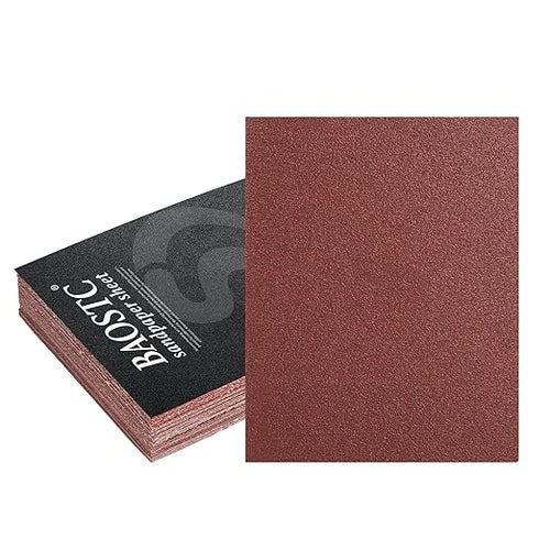 1/4 Sandpaper Sheet – 4-1/2” x 5-1/2”, P60 Grit, Red Aluminum Oxide, Plain Backing, 50-Pack – Sandpaper Sheets for Palm Sanders and Woodworking