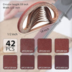 42 Pcs 1/2" x 18" Sanding Belt,1/2 x 18 Inch Sanding Belts Sandpaper for Air File Belt Sander,6 Each of 40/60/80/120/180/240/400 Grits,Best for Woodworking, Plastics, Fiberglass,1/2x18 Inch