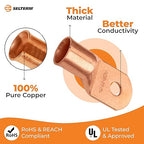 SELTERM 10pcs 250 MCM - 3/8" Stud - Battery Lugs, Heavy Duty Wire Lugs, Ring Terminals, Battery Cable Ends,250 kcmil Terminals, UL Bare Copper Eyelets Electrical Battery Terminal Connectors