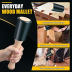 Precision 15oz Wood Carving Mallet for Woodworking, Ergonomic Wooden Handle Reduces Hand Fatigue, Non Marring Urethane Head Protects Wood Carving Chisels, Wooden Mallet