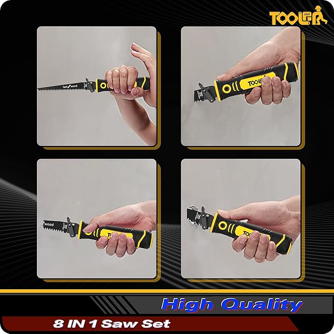 8-In-1 Multi Blades Hand Saw, Drywall Cutter. Hacksaw. Long Blade Hand Saw, Jab Saw, For Cutting Drywall, Sheetrock, Wood, Metel, Plastic, Plywood. Blade Quick Change Mechanism.