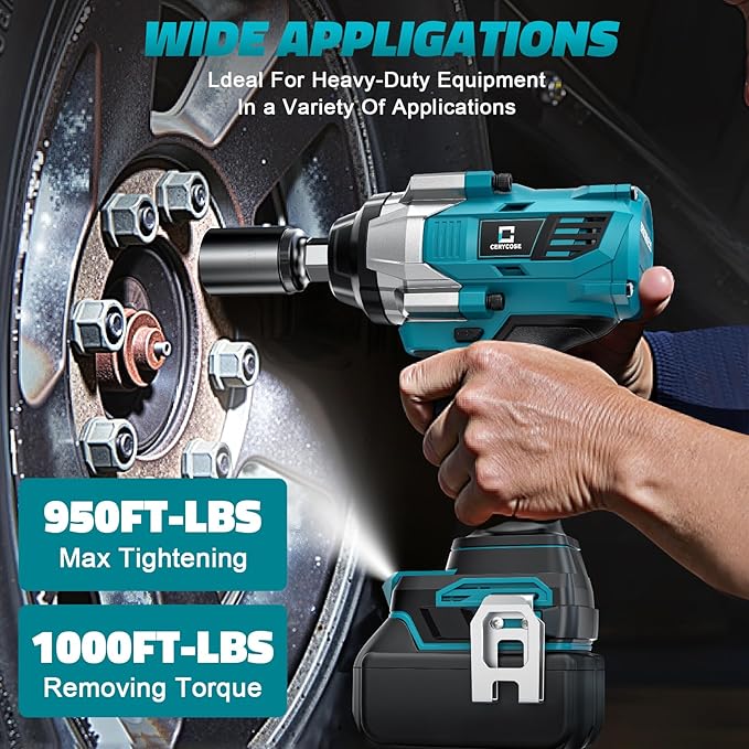 Cordless Impact Wrench 1/2 inch Compatible with Makita 18V Battery – Brushless High Torque Impact Driver Gun with 1000 Ft-lbs Torque, LED Work Light, Ergonomic Design for Heavy-Duty Performance