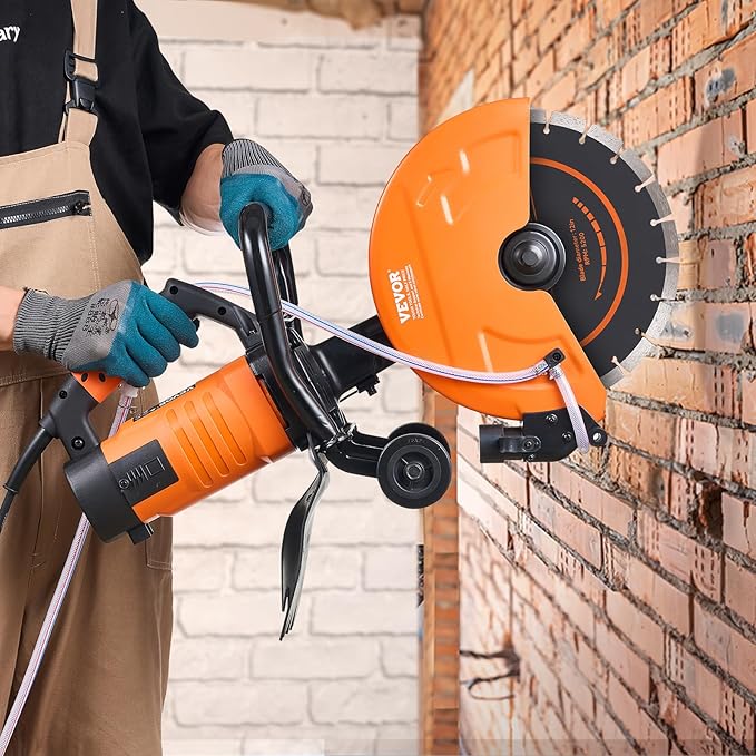 VEVOR Electric Concrete Saw, 12 in, 1800 W Motor Circular Saw Cutter with Max. 4.5 in Adjustable Cutting Depth, Wet Disk Saw Cutter Includes Water Line, Pump and Blade, for Stone, Brick