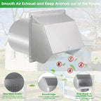 10 Inch Hooded Wall Vent with Screen and Damper, Exterior Wall Exhaust Vent Cover Cap for Kitchen Range Hood Dryer Ventilation and Outdoor Air Exhaust, Stainless Steel