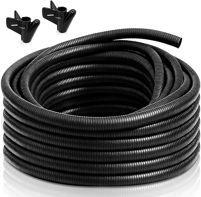 50FT 1/4 inch Split Wire Loom Tubing Kit with 2 Clamps - Flexible Abrasion Resistant Conduit for Automotive, Mechanical Cable Protection