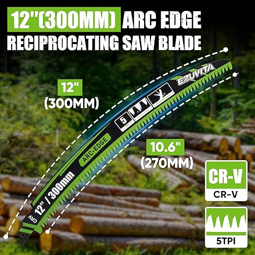 12-Inch Arc Curved Reciprocating Saw Blades Set with Storage Box – 5 Pieces, 5 TPI, CR-V Steel for Tree Trimming & Wood Pruning