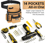 Tool Belt,Magnetic Tool Pouch,14-Pockets Tool Belts for Men,Detachable & Adjustable Tool Pouch Belt for Electrician,Carpenter,Construction,Work Apron,Utility Belt,Black-Brown