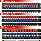 ALOANES 9PC ABS Socket Organizer, 1/2 inch, 3/8 inch and 1/4 inch Drive Socket Rail Holders, Heavy Duty Socket Racks, Black Rails with Red Blue Black Clips