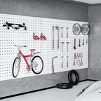 Peg Board, 2 Pack Metal Pegboard Panels Pegboards Wall Organizer with 12Pcs Hooks, Peg Board for Walls Garage Tool Storage Office Organization Kitchen Craft Room (White, 2PCS with 12 Hooks)