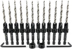 FTG USA 12 Pc #10 (3/16") Countersink Drill Bit Set with Depth Stop Collar, Hex Wrench - Tapered Drill Bits for Wood