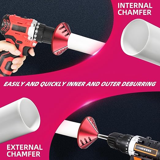 2 in 1 PVC Deburring Tool, Inner Outer Pipe Reamer with 3 Blades, Pipe and Tubing Chamfer Tool for OD 0.75" to 3.5" ID 0.92" to 3.89", Burr Remover for CPVC ABS PP PE Pipes