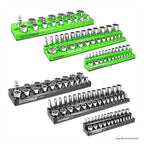 OEMTOOLS 22488 6 Pack Set Metric and SAE Magnetic Socket Tray Set, Black and Green Socket Organizers, 1/4, 3/8, 1/2 Inch Drive Socket Organizer Tray Set