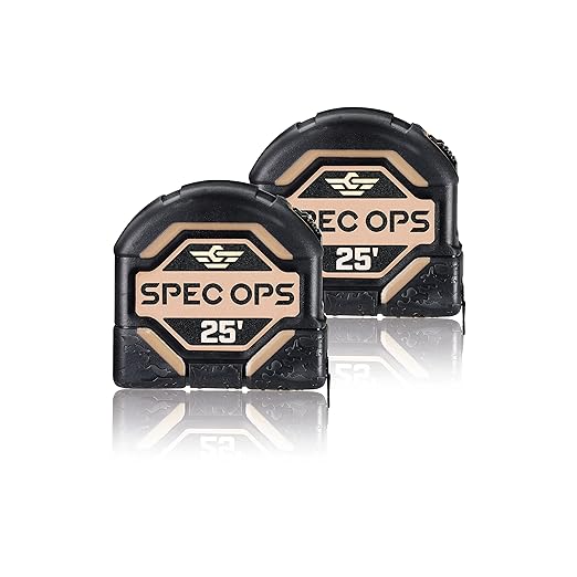 Spec Ops Tools 25-Foot Tape Measure Tool Set, 1 1/4" Double-Sided Blade, Military-Grade Composite Case, 3% Donated to Veterans, 2-Pack