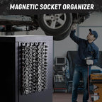 ALOANES Magnetic Socket Organizer, 3/8-Inch Drive Aluminum Socket Holder Socket Tray, Heavy Duty Socket Rail Organizer for Tool Box Drawer, 360°Swivel Clips Socket Rack 3/8-Inch x 14 Clips (Black)